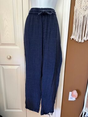 Wonderly 100% Cotton Gauzey Tapered Lightweight Textured Navy Blue Pants / XL